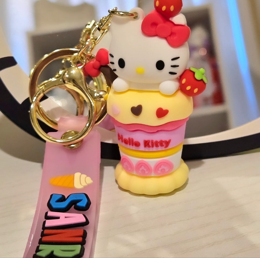 Kitty Pink, Yellow & Red Dessert Keychain